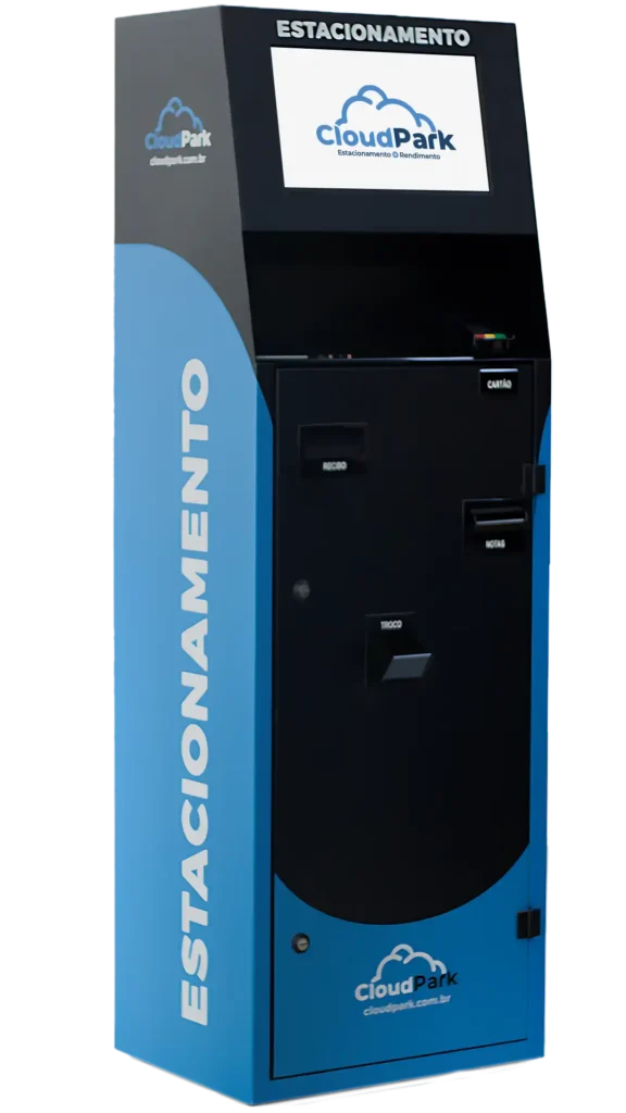 Totem de autopagamento full cash. Aceita cartão, dinheiro, moeda e dá troco.